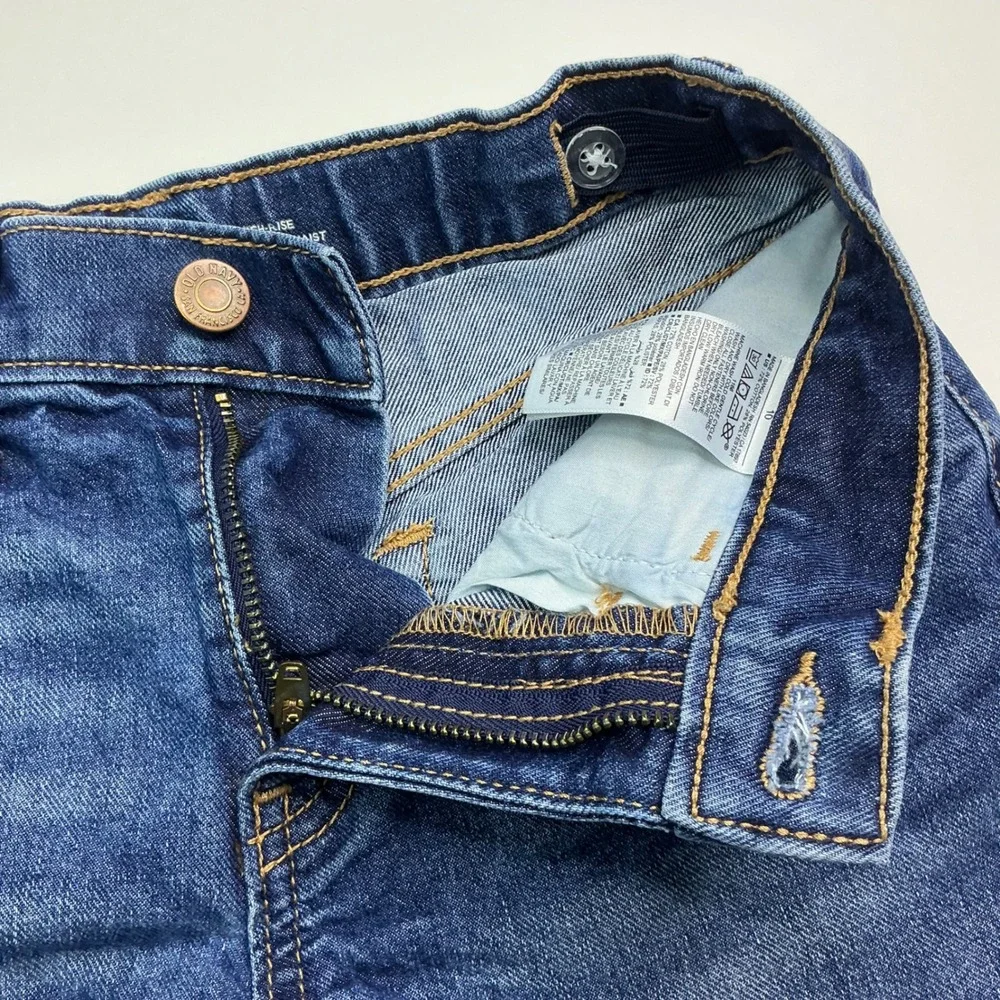 Old Navy Dark Indigo Denim Shorts Kids Size 10 Sky High Rise Raw Hem